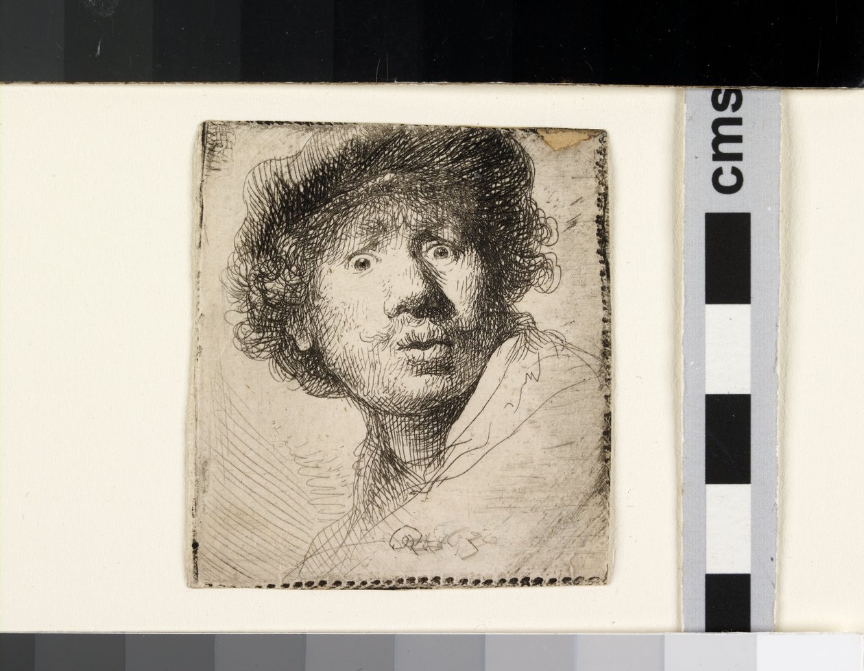 Autorretrato con gorra, boca abierta de Rembrandt van Rijn