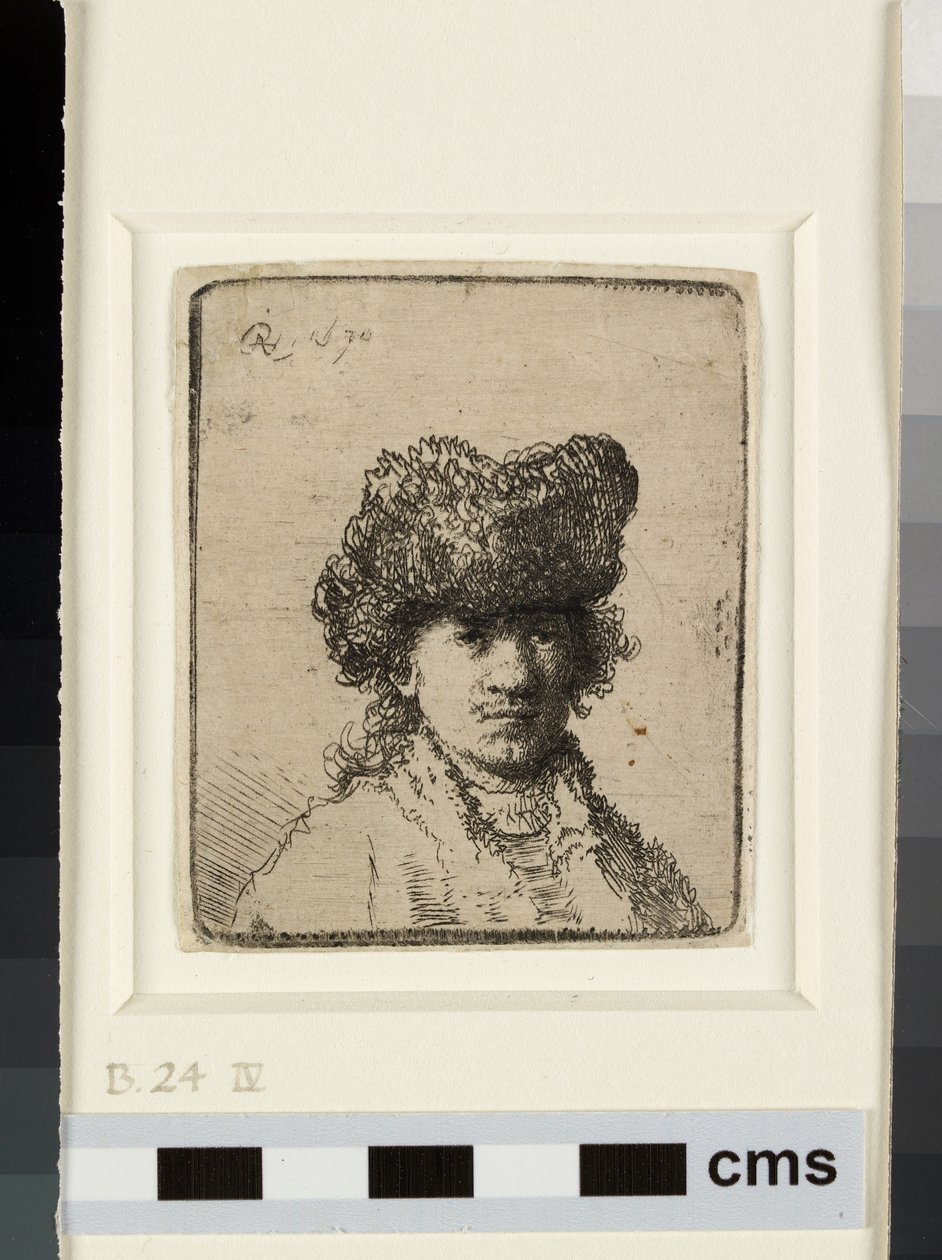 Autorretrato con gorra de piel de Rembrandt van Rijn