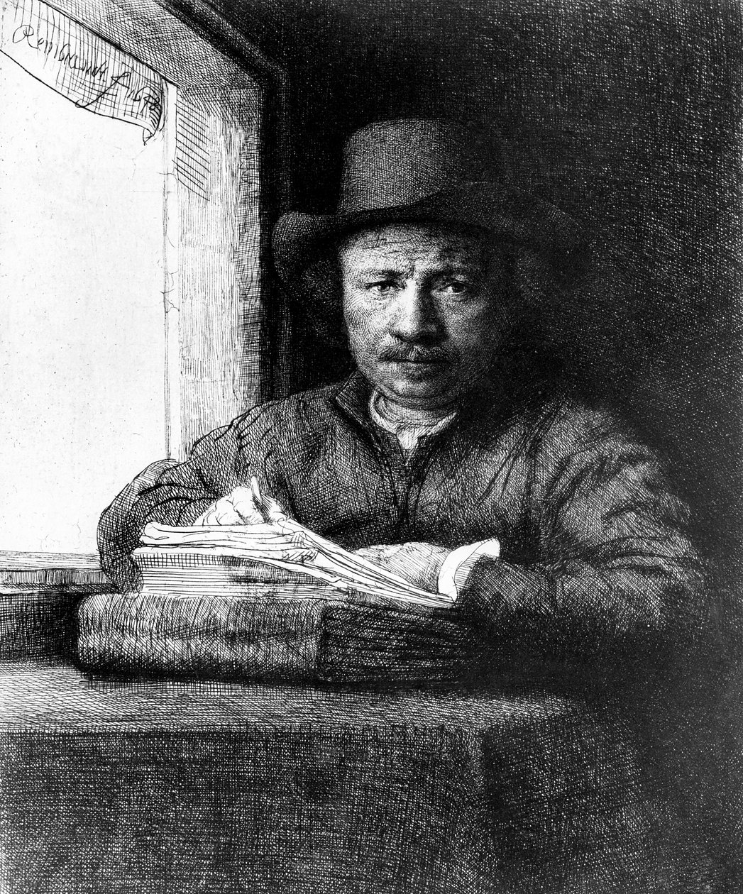 Autorretrato mientras dibuja de Rembrandt van Rijn