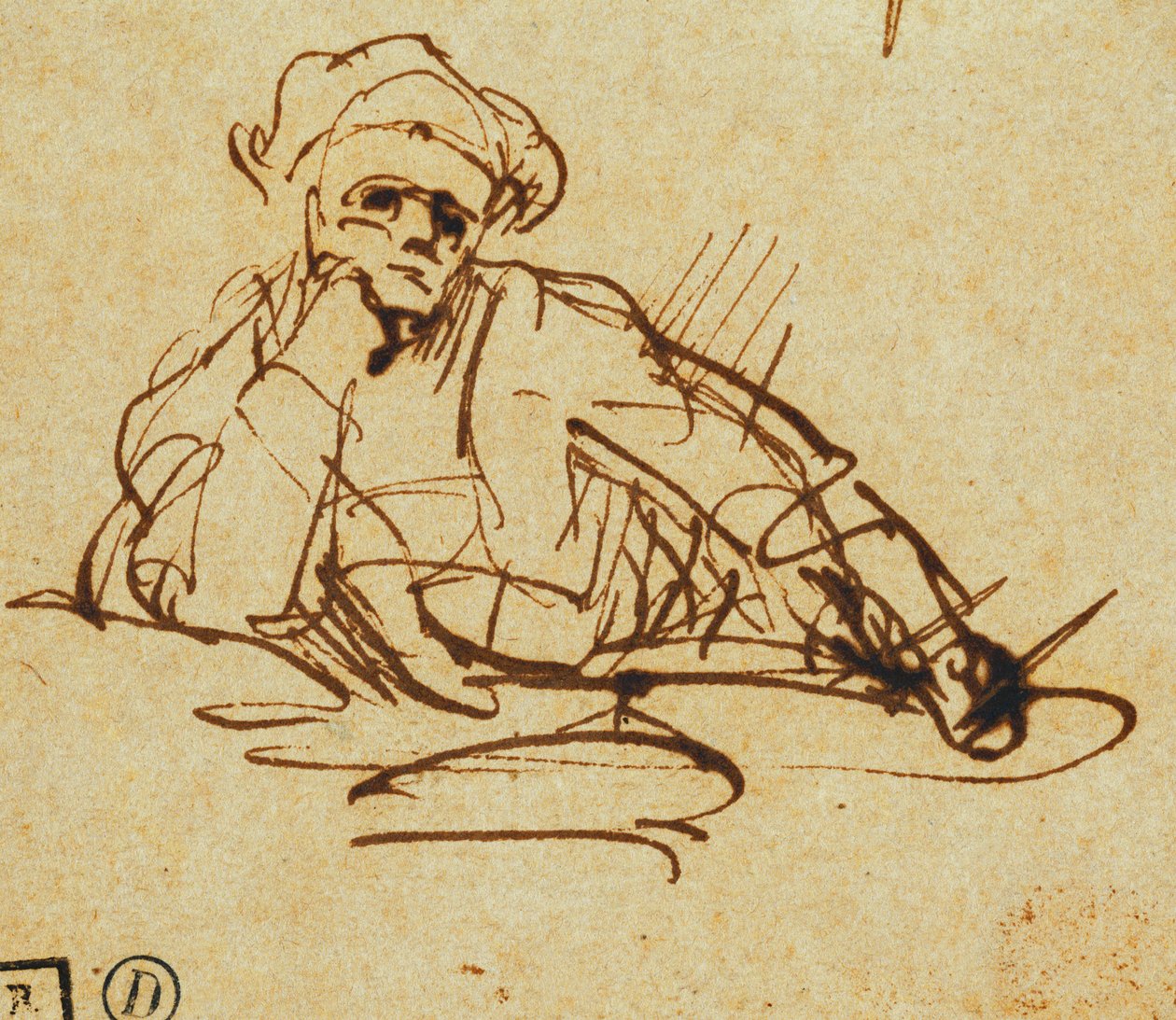 Estudio de un escritor, sentado, pausando en pensamiento de Rembrandt van Rijn