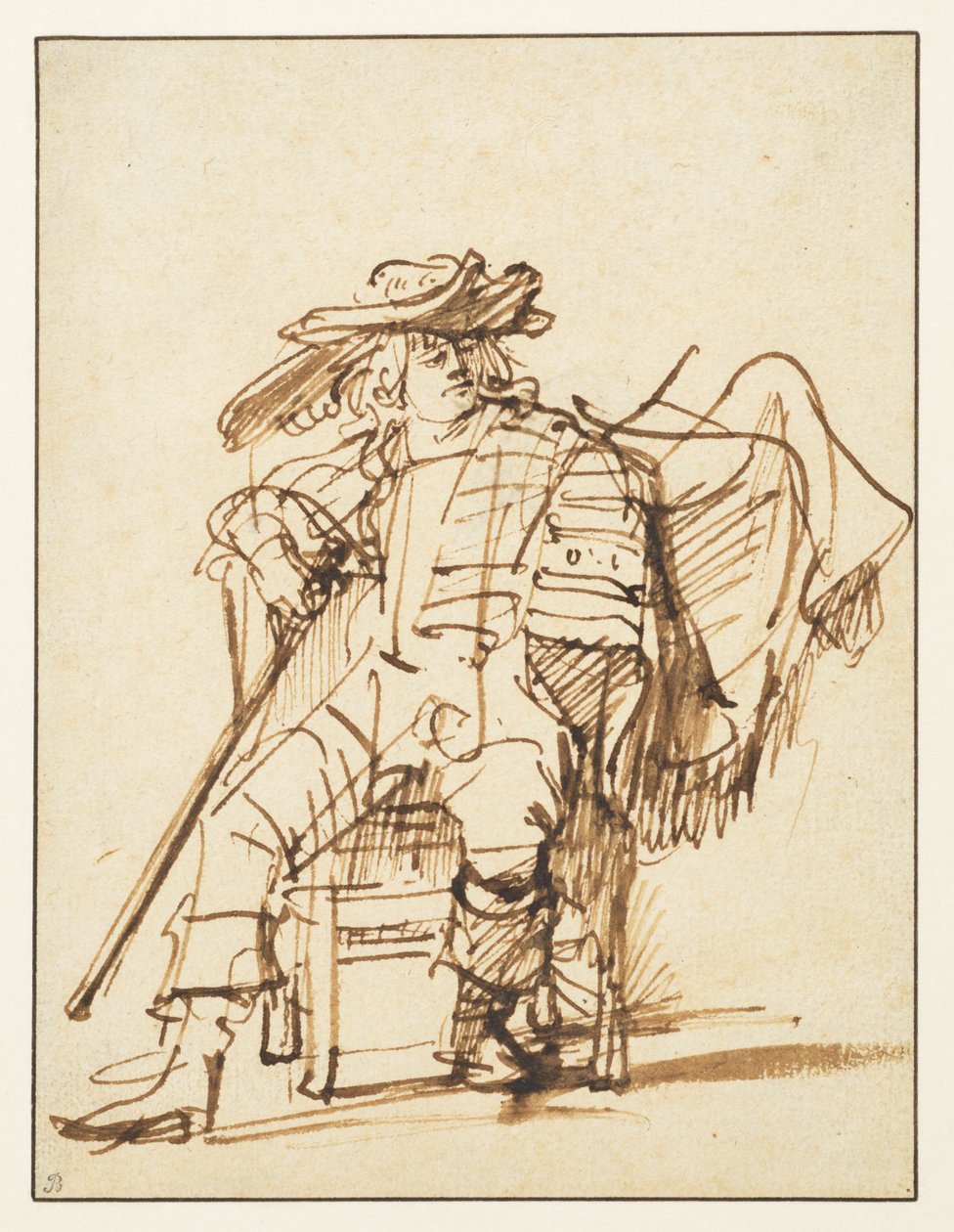 Estudio de un actor sentado con un sombrero emplumado - Capitano de la Commedia dell