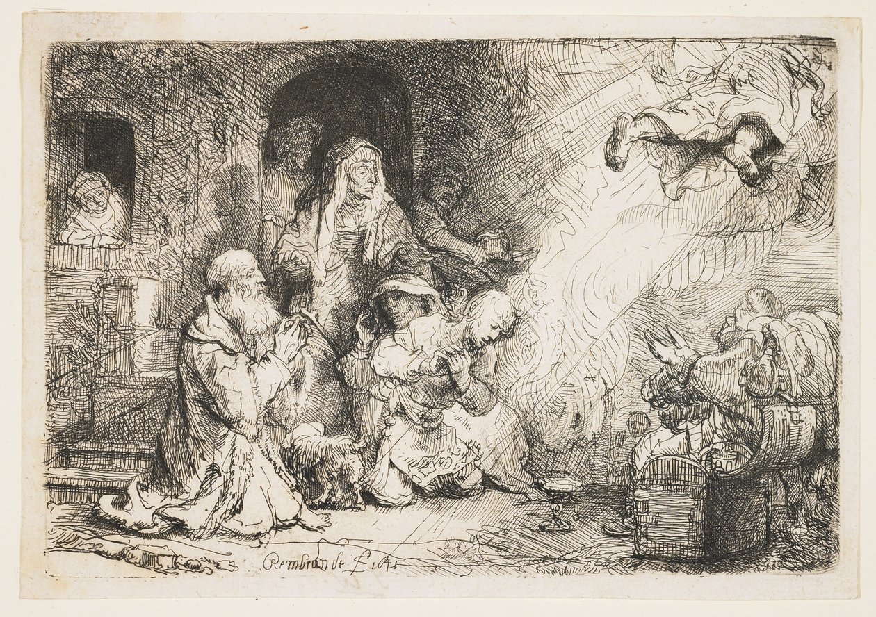 El ángel partiendo de la familia de Tobías de Rembrandt van Rijn