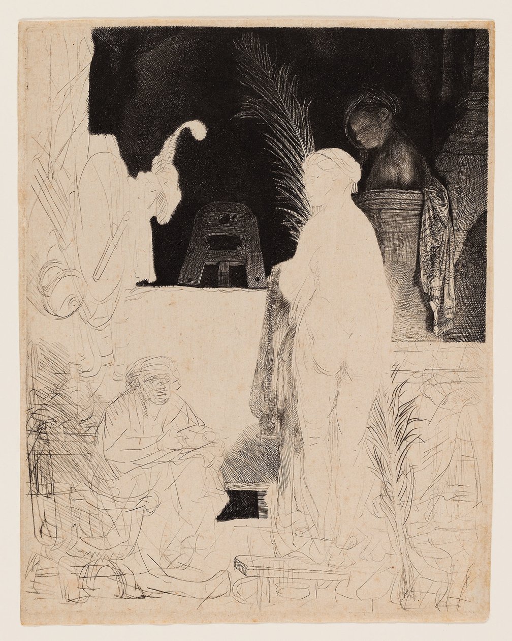 The Artist Drawing from the Model, c.1639 (aguafuerte y punta seca sobre papel verjurado beige) de Rembrandt Harmensz. van Rijn