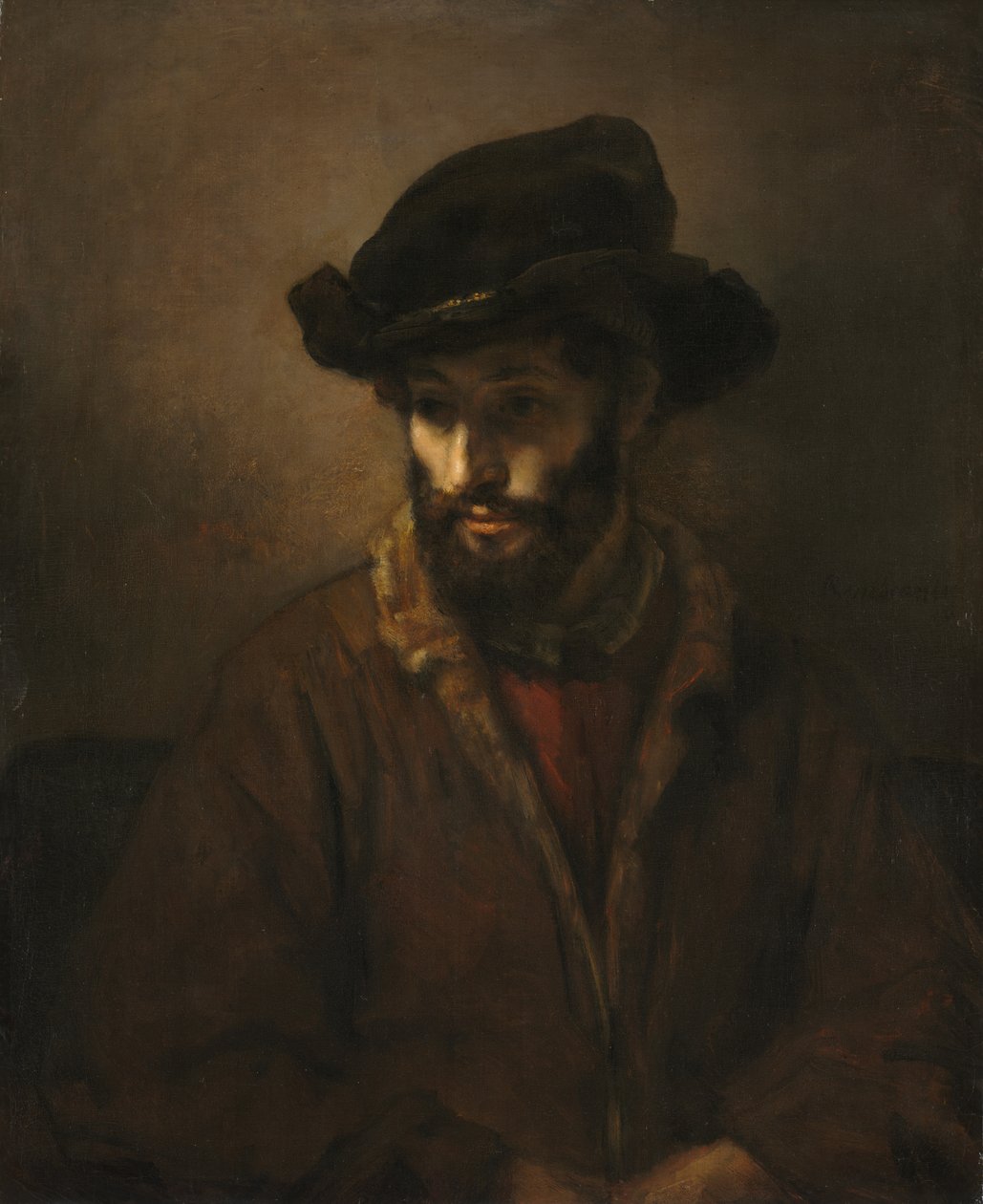 Un Hombre con Barba Usando un Sombrero de Rembrandt van Rijn