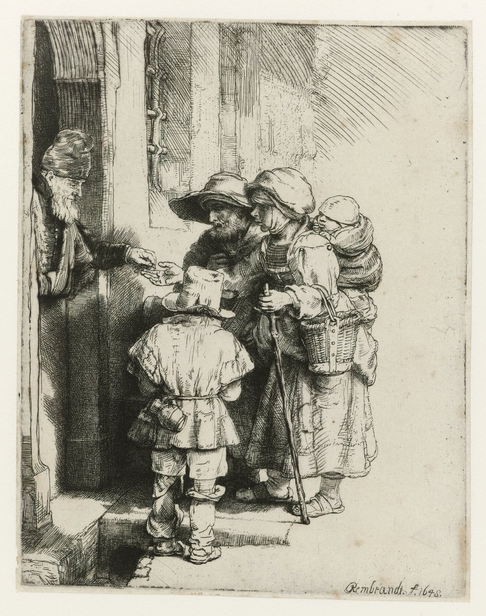 Un jugador ciego de zanfona y su familia Un zanfonista ciego y su familia recibiendo limosna de Rembrandt van Rijn