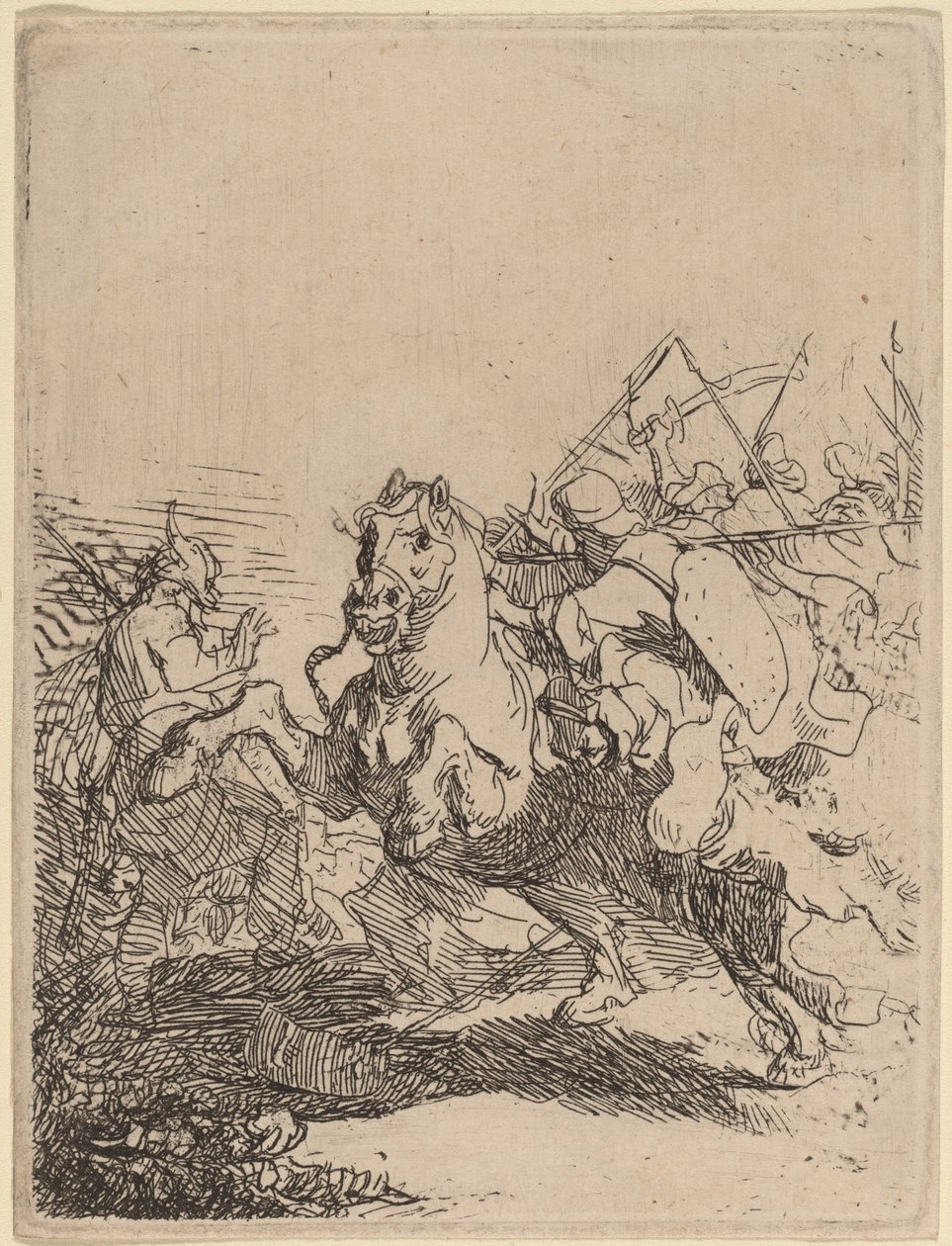 Una Lucha de Caballería de Rembrandt van Rijn