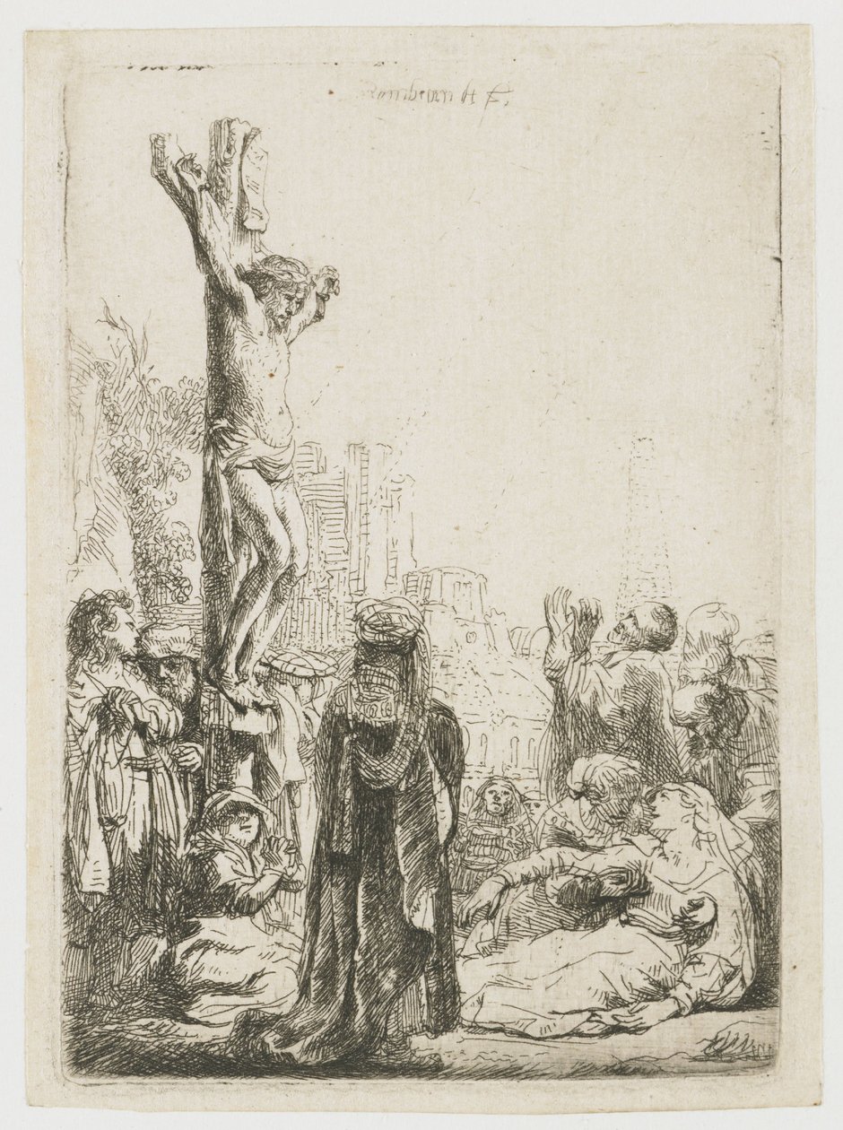 Un tocador de zanfona ciego y su familia recibiendo limosna de Rembrandt van Rijn