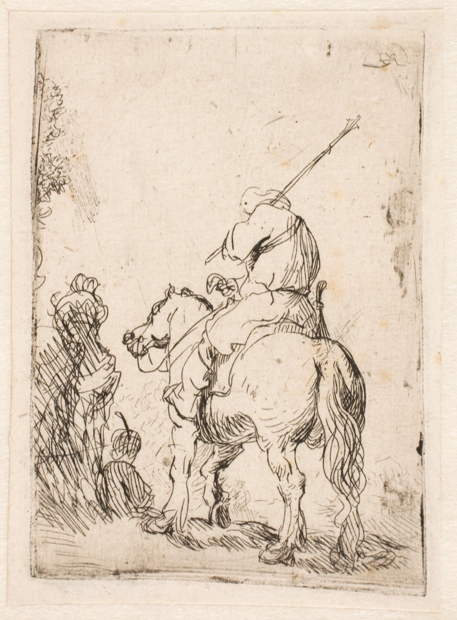 Un soldado con turbante a caballo de Rembrandt van Rijn