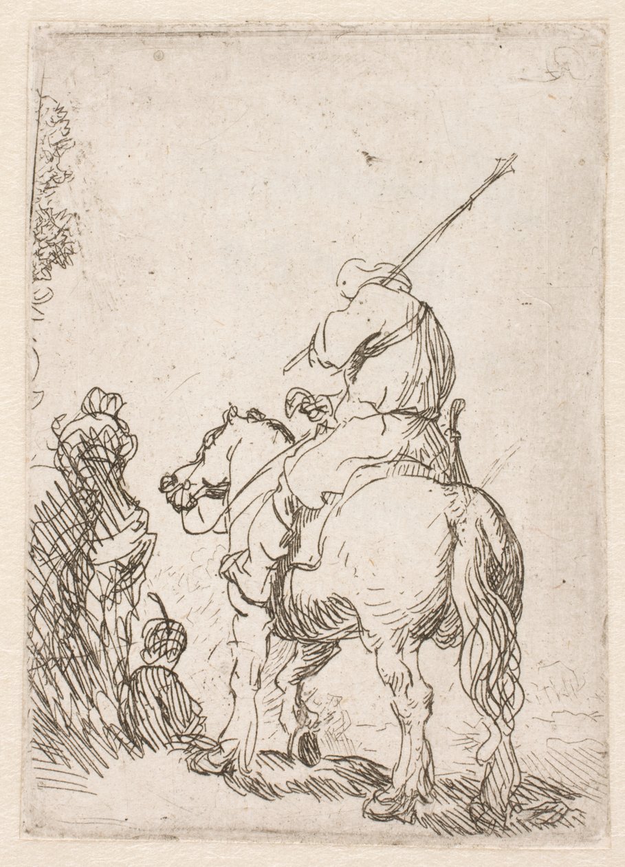 Un soldado con turbante a caballo de Rembrandt van Rijn
