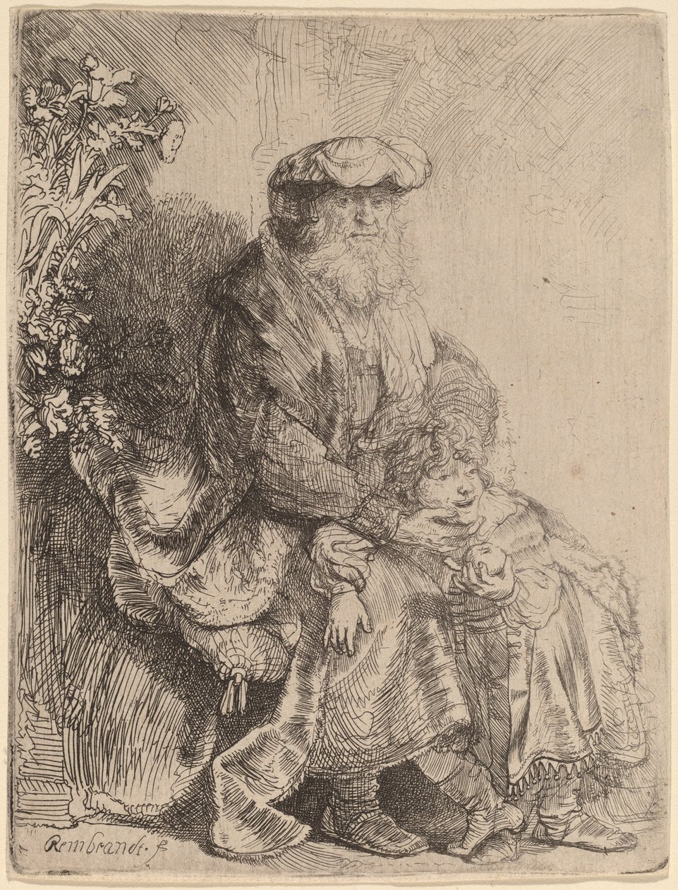 Abraham acariciando a Isaac de Rembrandt van Rijn