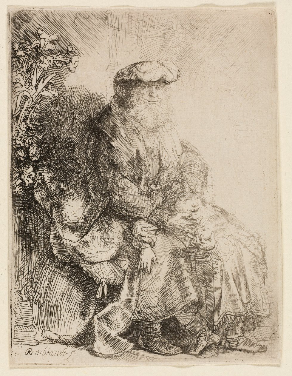 Abraham acariciando a Isaac de Rembrandt van Rijn