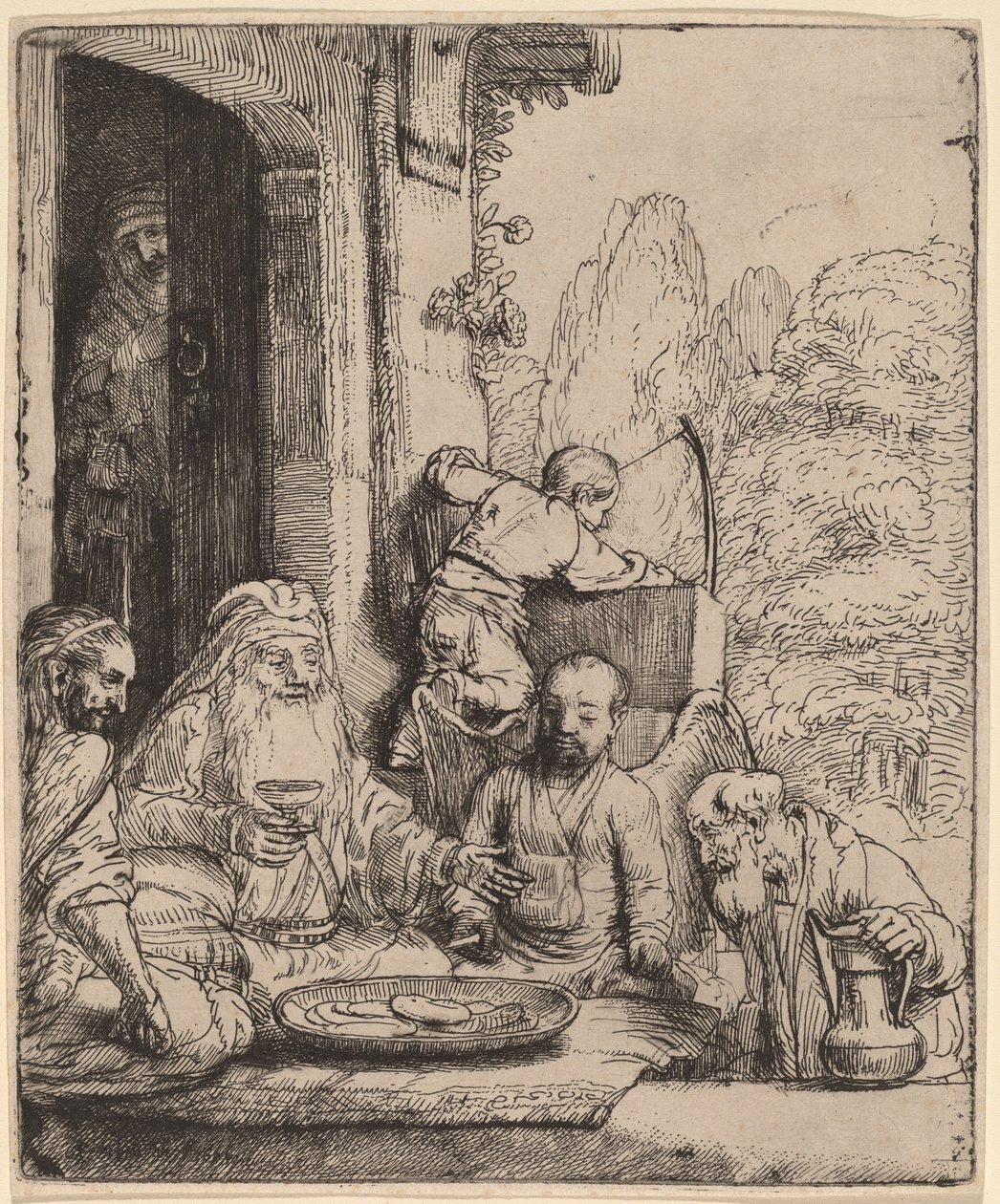 Abraham recibiendo a los ángeles de Rembrandt van Rijn