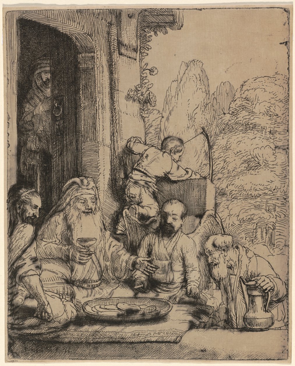 Abraham recibiendo a los ángeles de Rembrandt van Rijn
