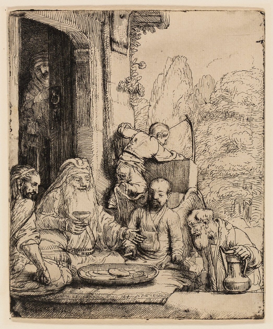 Abraham recibiendo a los ángeles de Rembrandt van Rijn
