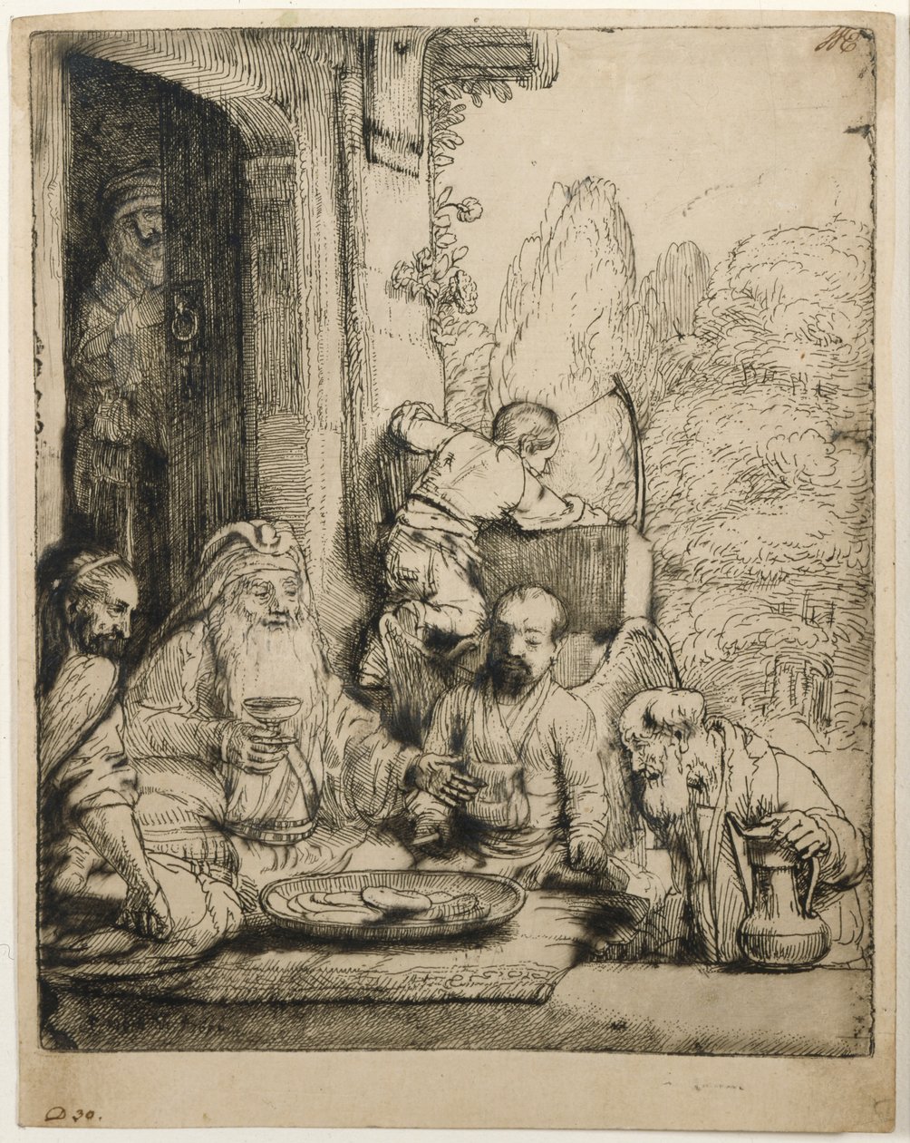 Abraham agasajando a los ángeles de Rembrandt van Rijn