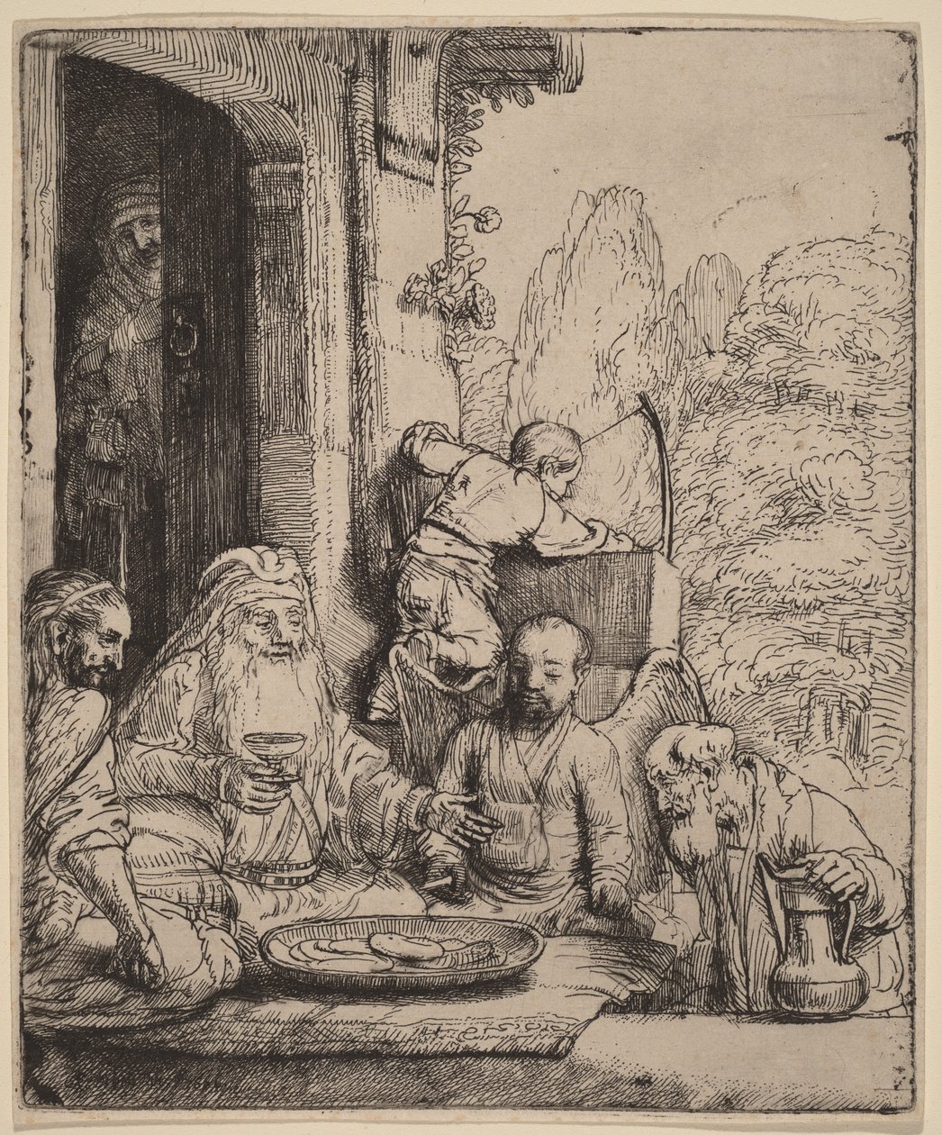 Abraham agasajando a los ángeles de Rembrandt van Rijn