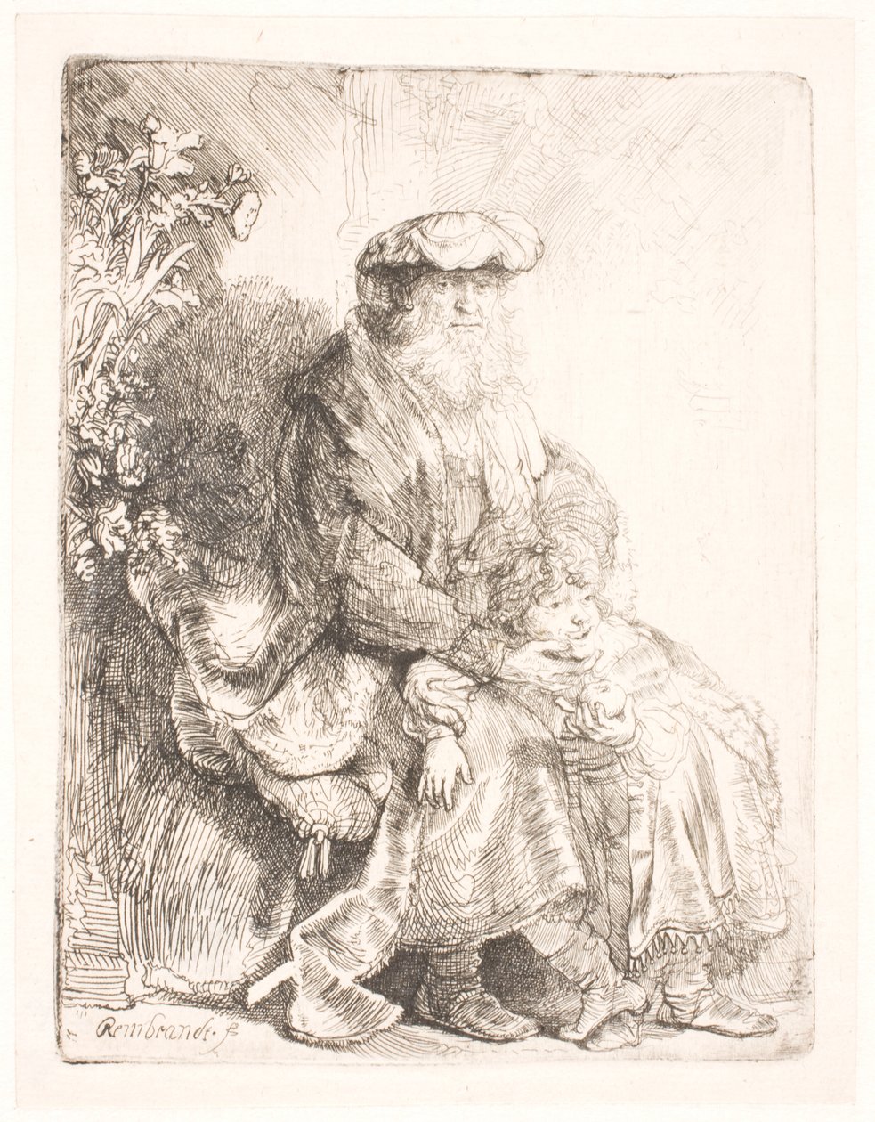 Abraham acariciando a Isaac de Rembrandt van Rijn