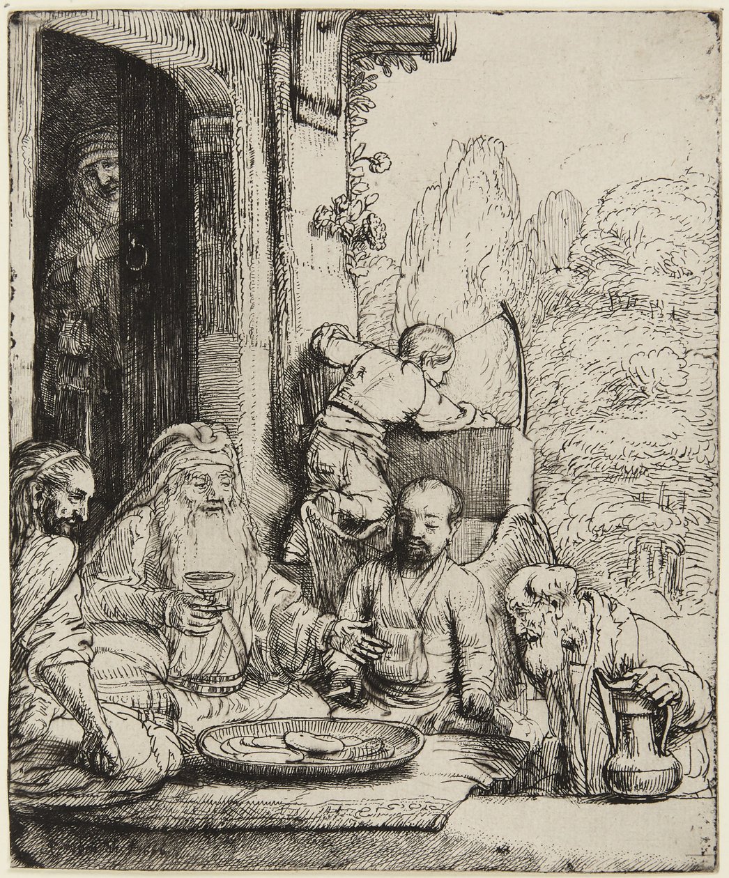 Abraham agasajando a los ángeles de Rembrandt van Rijn