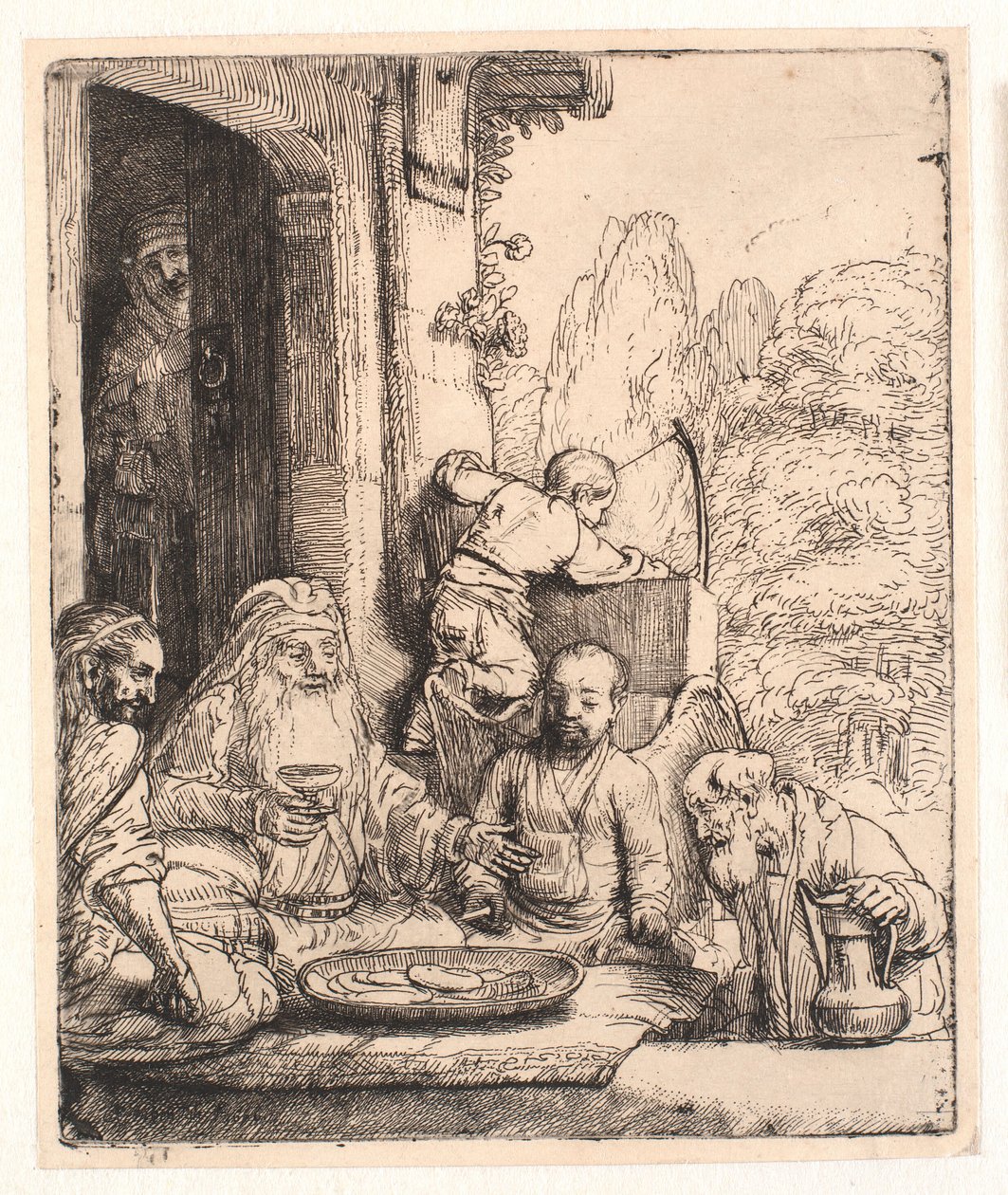 Abraham recibiendo a los ángeles de Rembrandt van Rijn