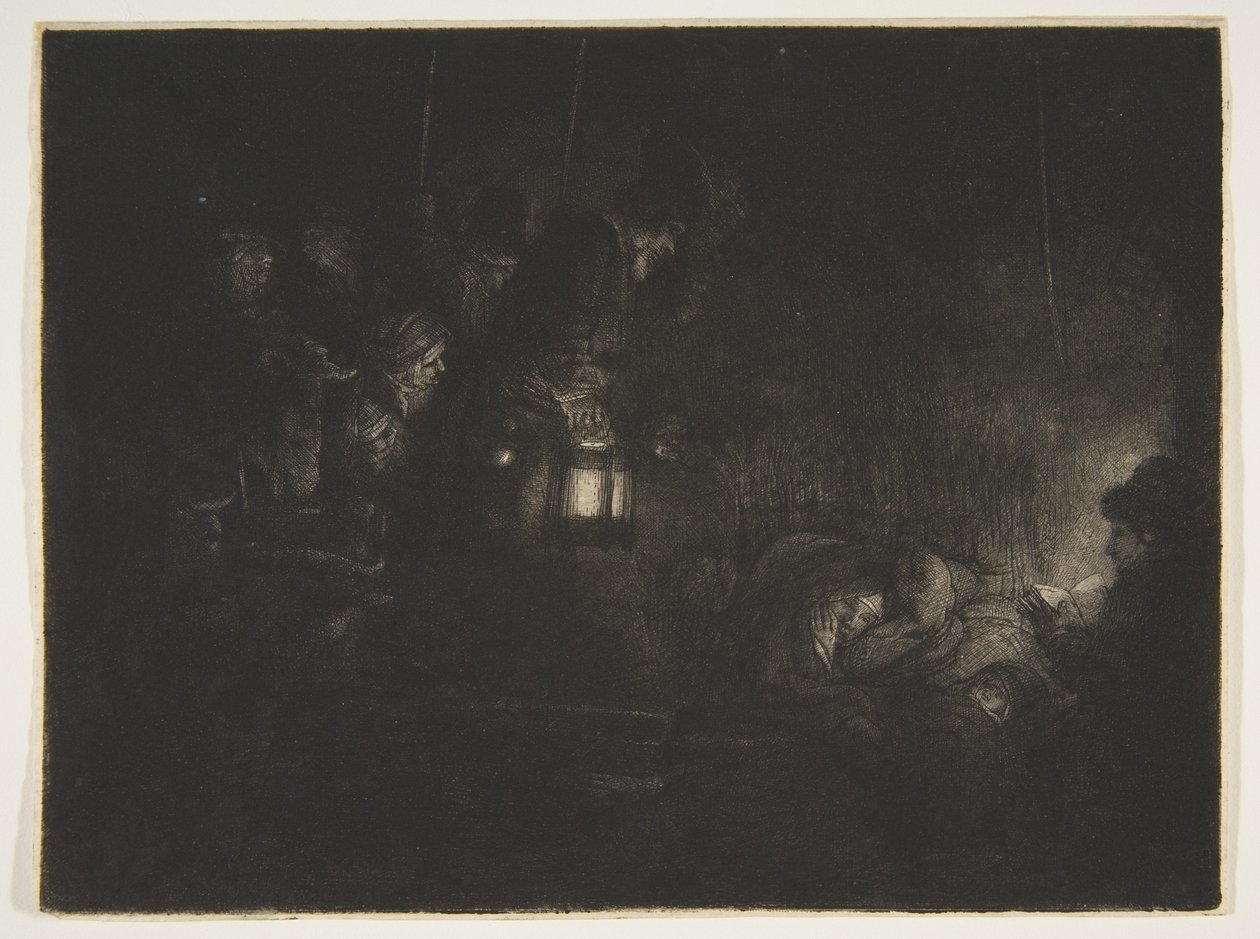 Adoración de los pastores: Una escena nocturna, ca. 1657 de Rembrandt van Rijn