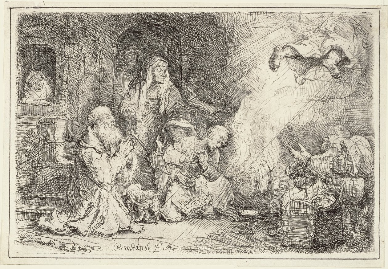 Ángel Partiendo de la Familia de Tobías, 1641 de Rembrandt van Rijn