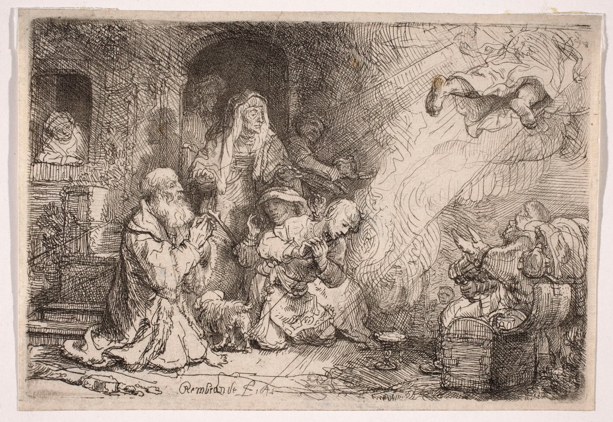 El ángel que abandona a la familia de Tobías de Rembrandt van Rijn