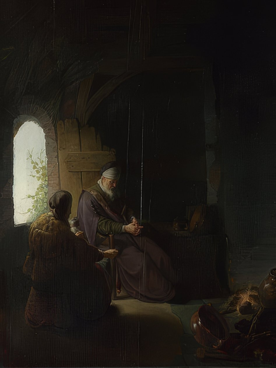 Ana y el ciego Tobías. Alrededor de 1630 de Rembrandt van Rijn