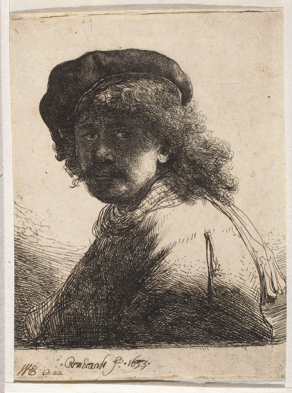Autorretrato con boina y bufanda de Rembrandt van Rijn