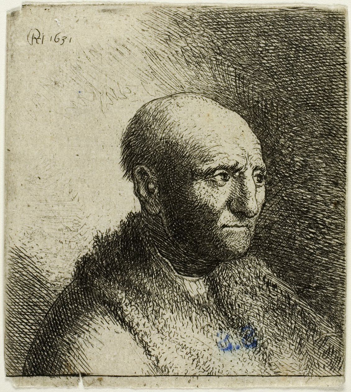 Hombre calvo con abrigo de piel: busto de Rembrandt van Rijn