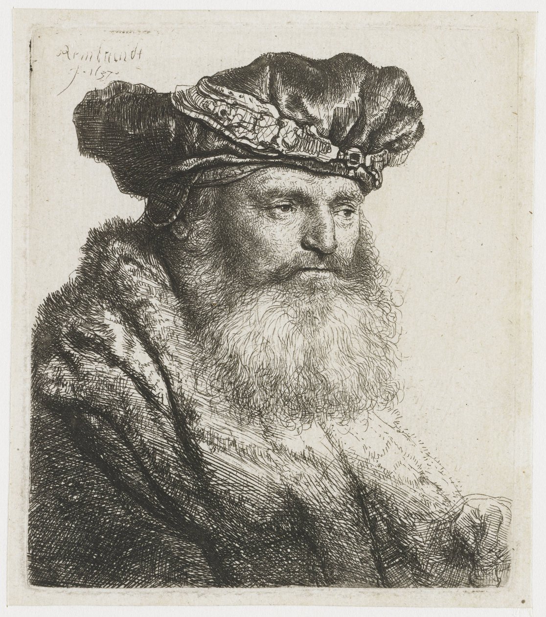 Hombre barbudo con gorra de terciopelo con cierre de joya
Hombre barbudo con gorra de terciopelo con cierre de joya de Rembrandt van Rijn