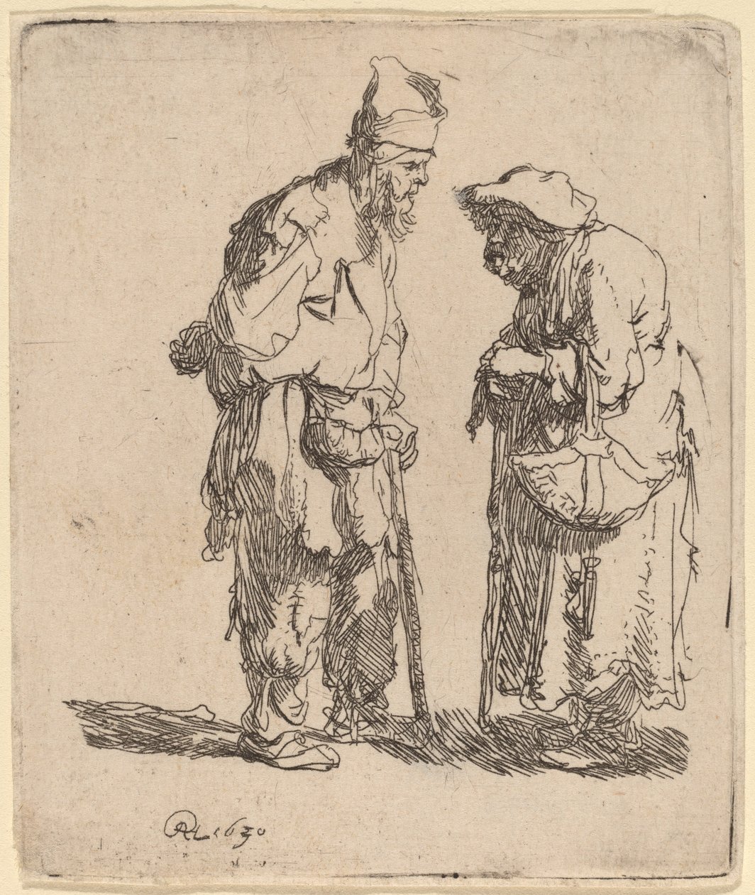 Mendigo y mendiga conversando de Rembrandt van Rijn