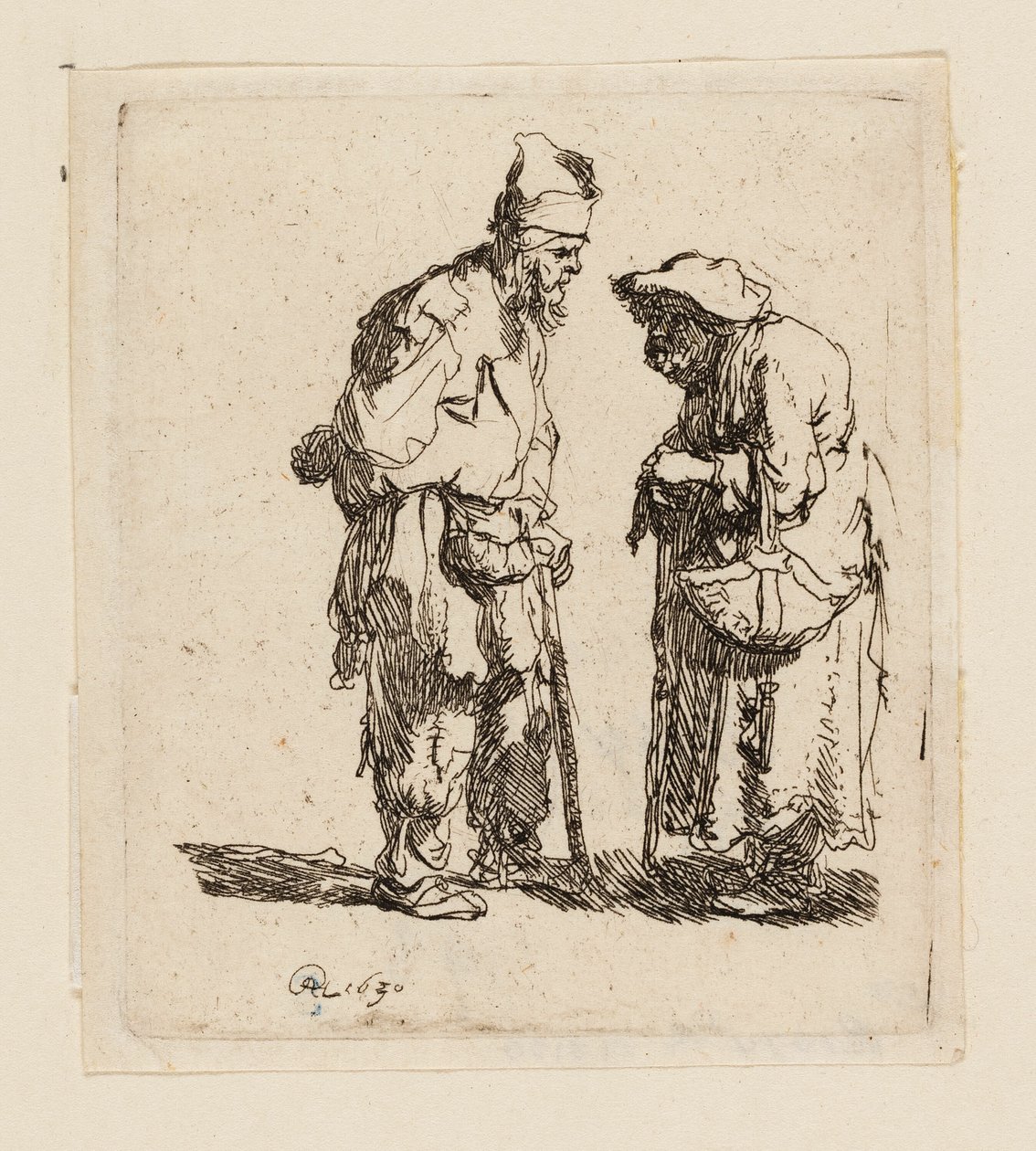 Mendigo y mendiga conversando de Rembrandt van Rijn