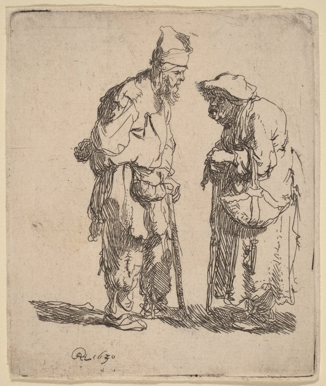 Un mendigo y una mendiga conversando de Rembrandt van Rijn