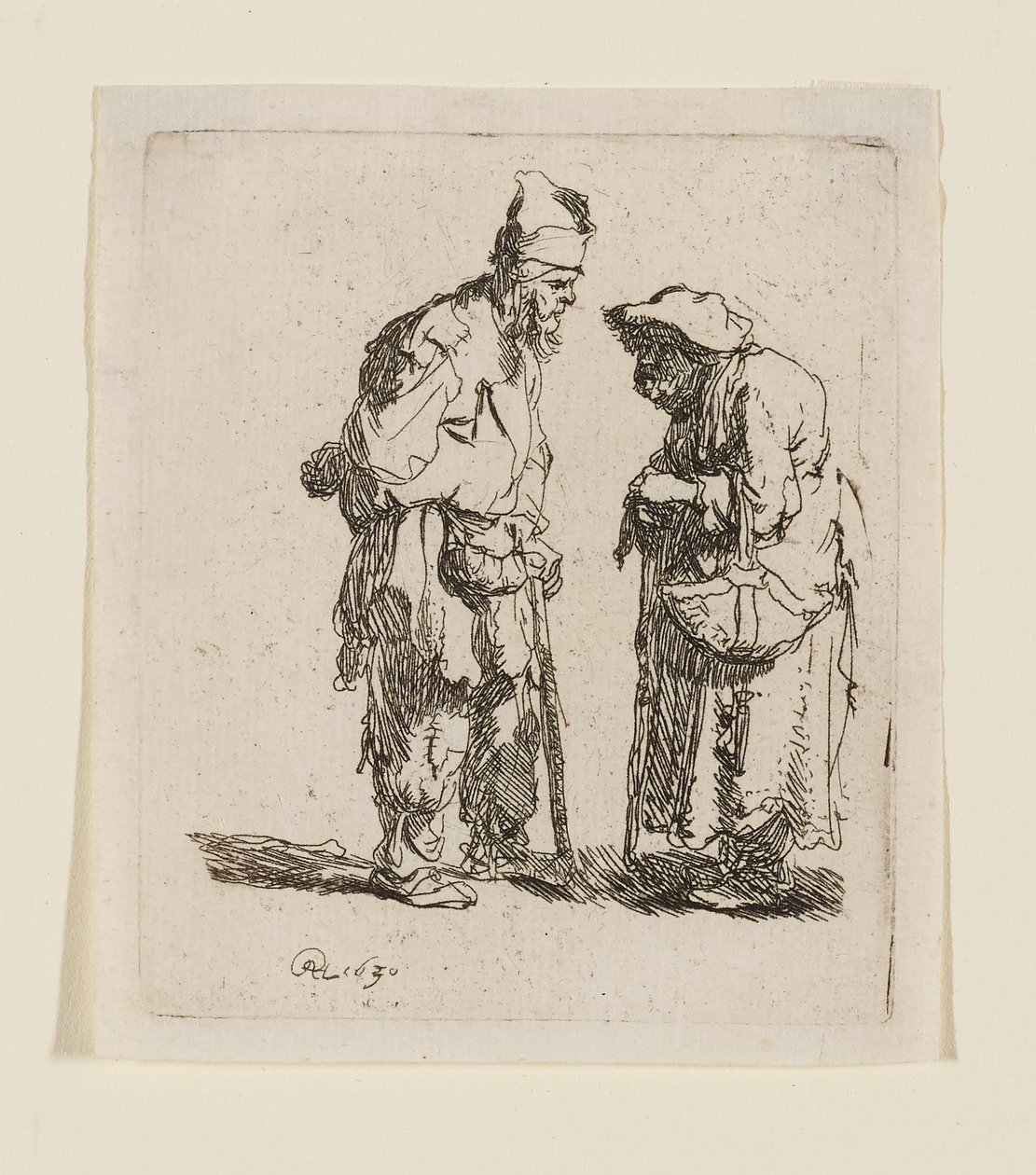 Un mendigo y una mendiga conversando de Rembrandt van Rijn