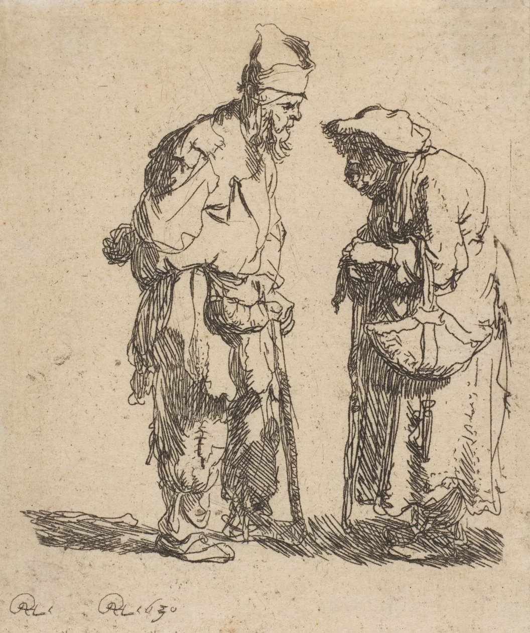 Mendigo y mendiga conversando, 1630 de Rembrandt van Rijn