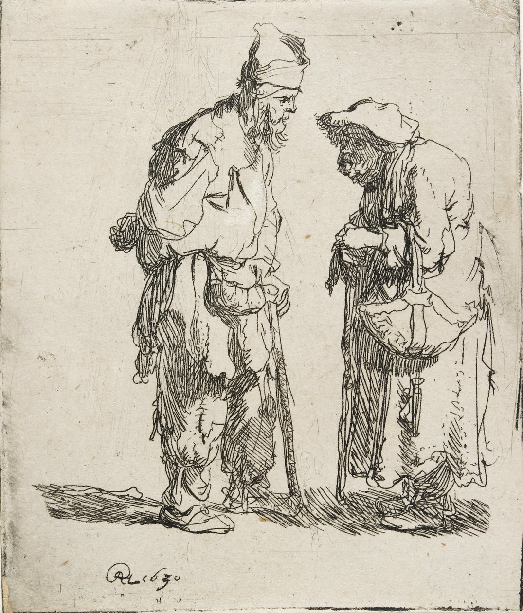 Mendigo y mendiga conversando, 1630 de Rembrandt van Rijn