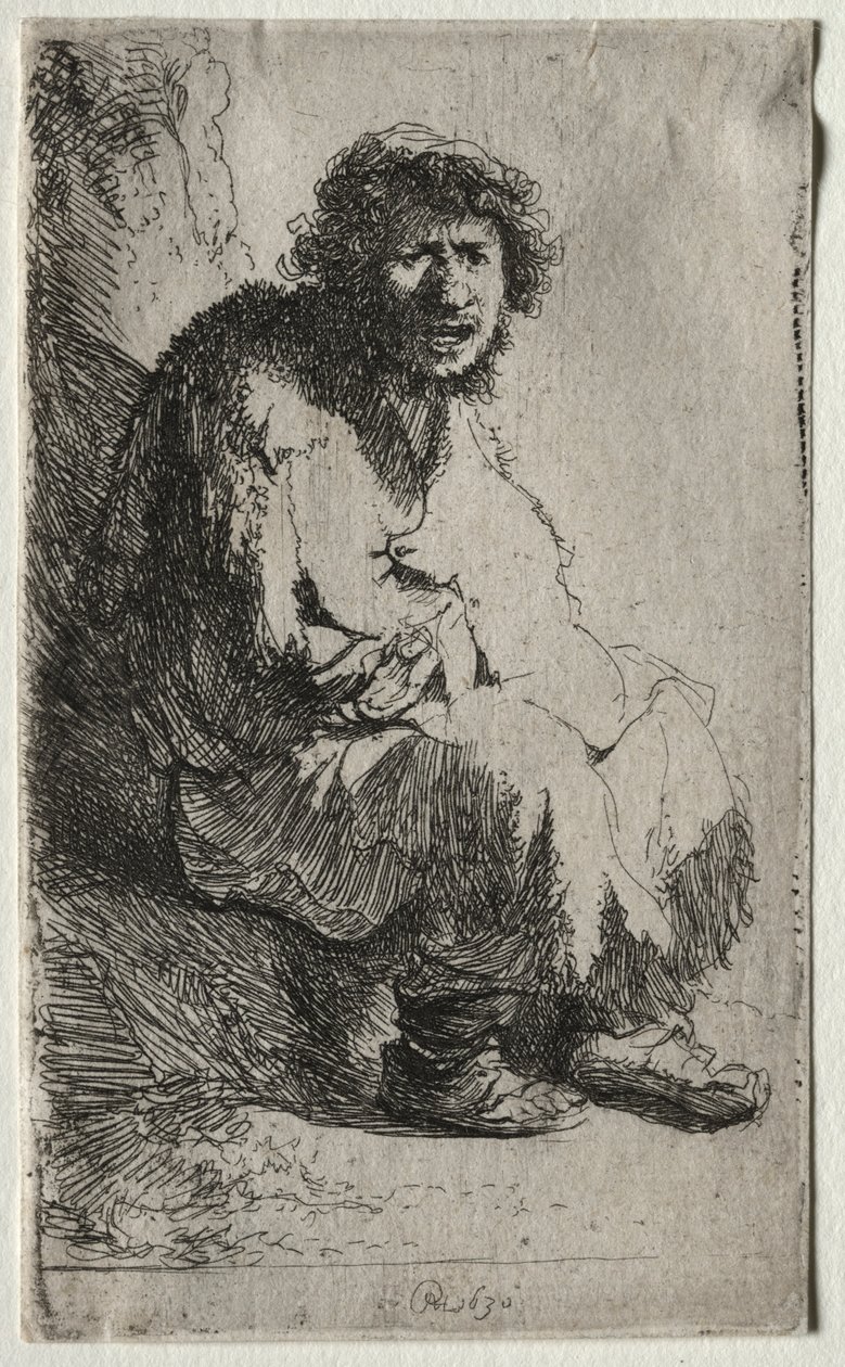 Mendigo sentado en un banco, 1630 de Rembrandt van Rijn