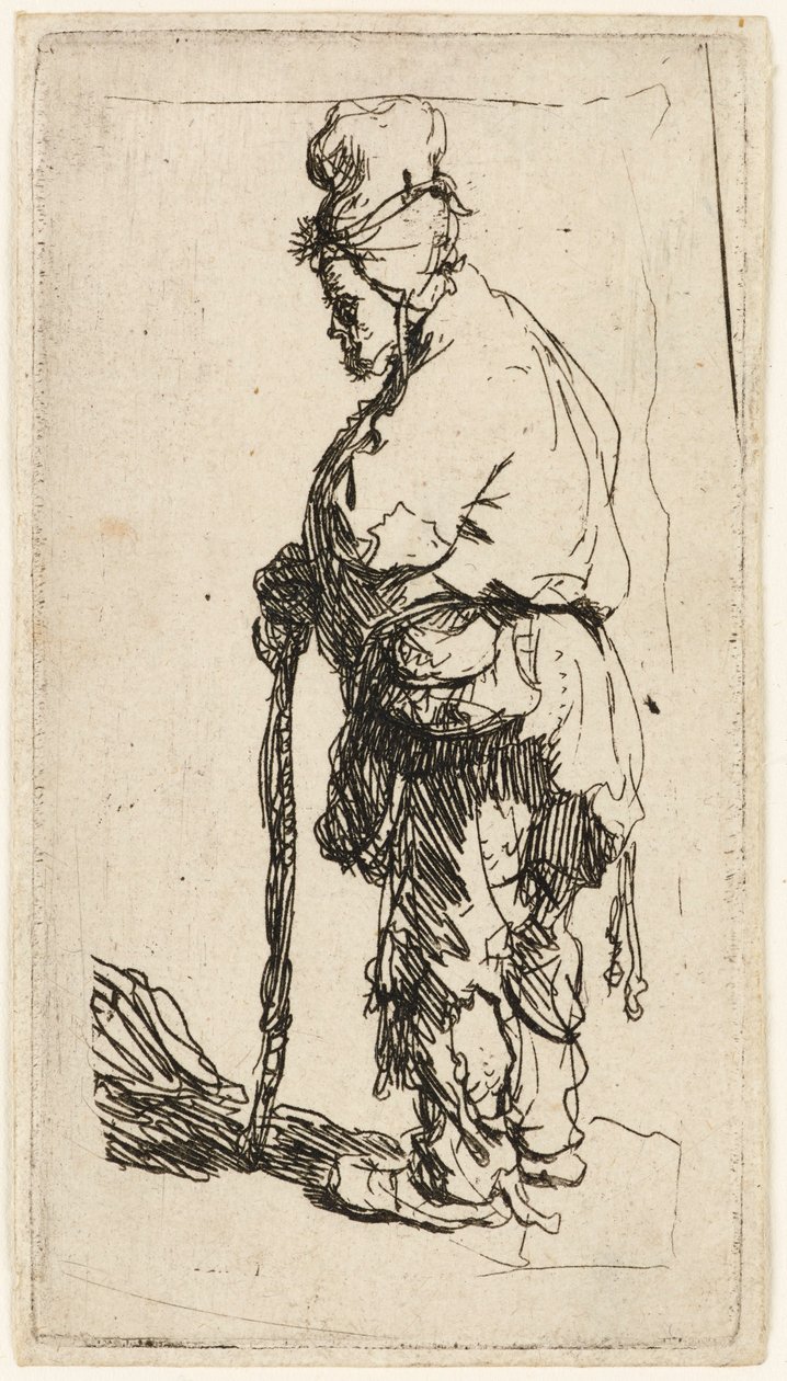 Mendigo apoyado en un bastón, c.1630 de Rembrandt van Rijn