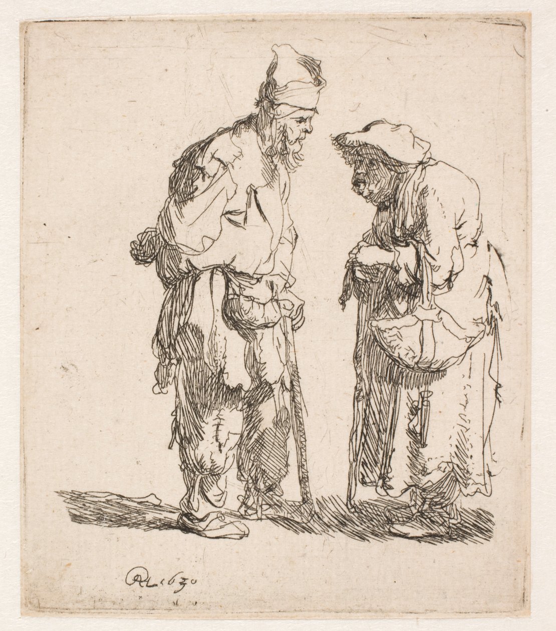 Un mendigo y una mendiga conversando de Rembrandt van Rijn