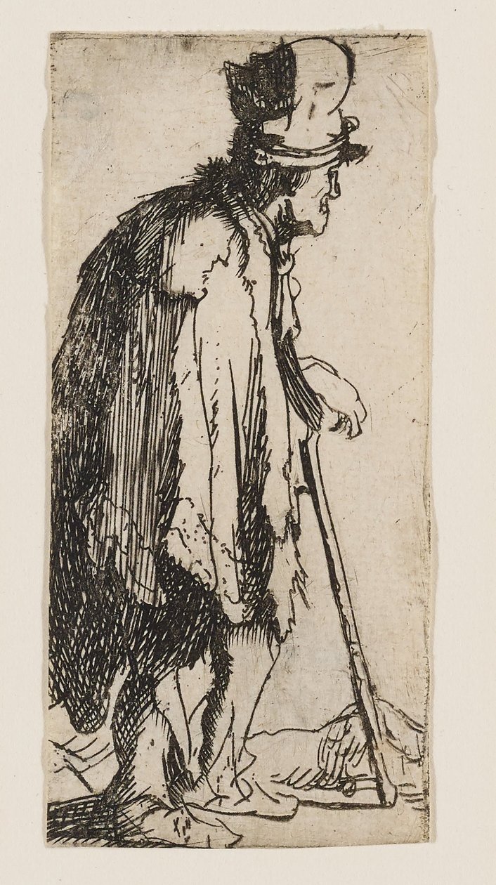 Mendigo con una mano lisiada, apoyado en un bastón de Rembrandt van Rijn
