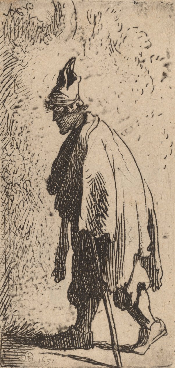 Mendigo con un Bastón, Caminando hacia la Izquierda, 1631 de Rembrandt van Rijn