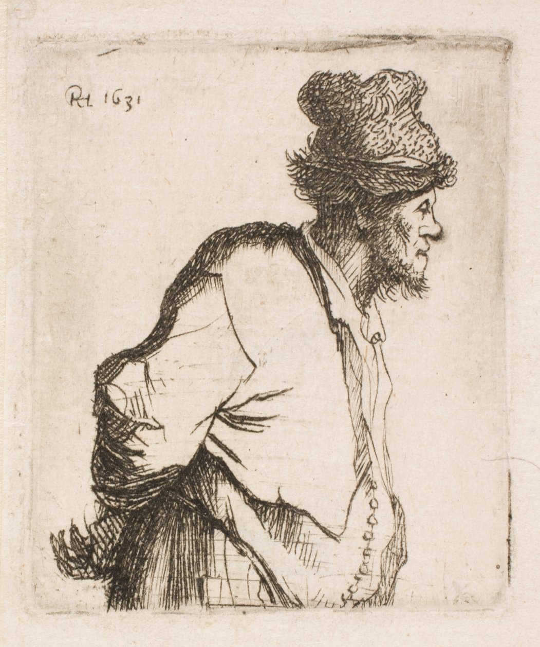Campesino con las manos en la espalda de Rembrandt van Rijn