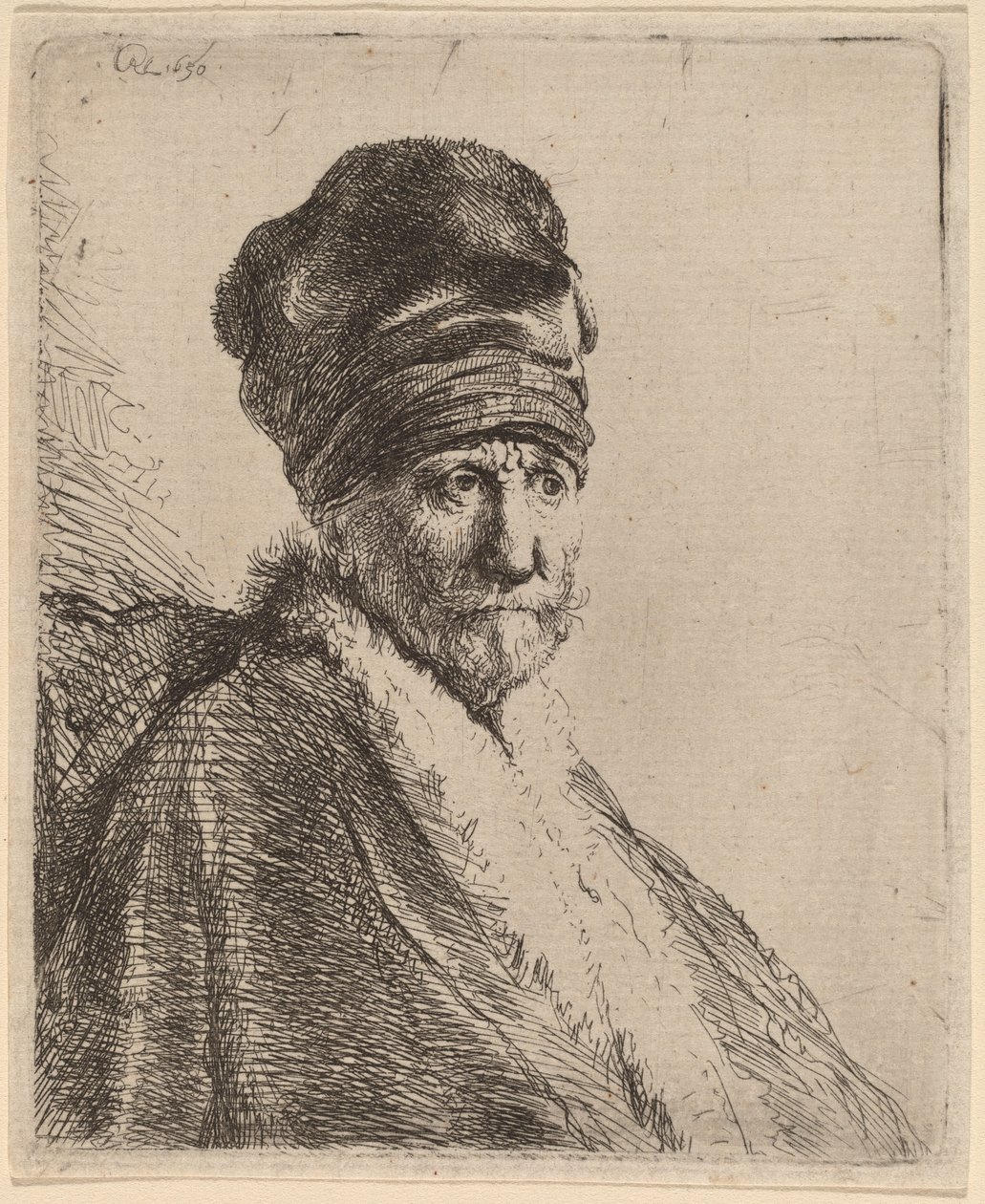 Busto de un hombre con gorro alto, tres cuartos a la derecha (¿El padre del artista?) de Rembrandt van Rijn