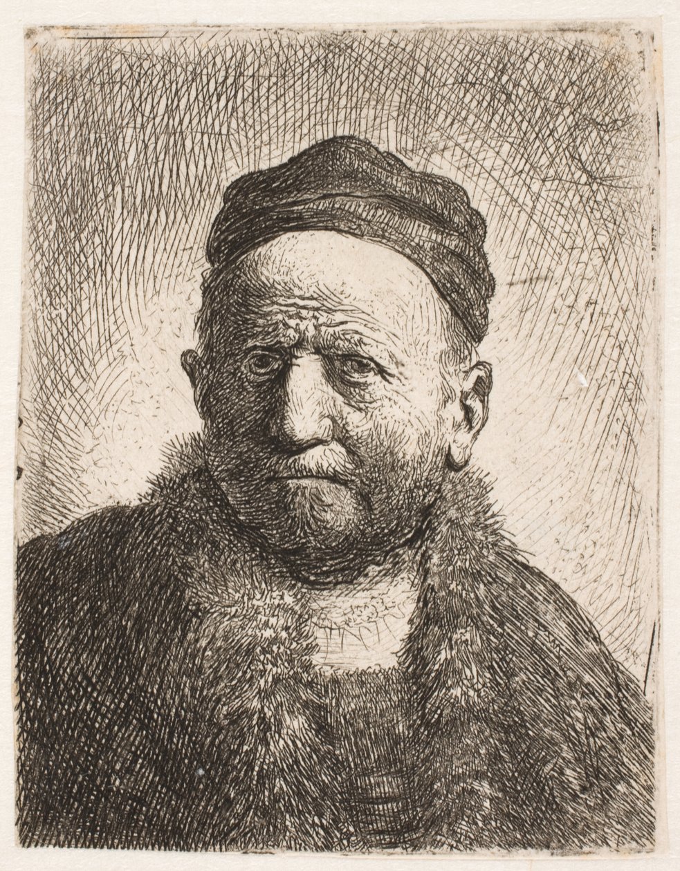 Busto de un hombre (el padre de Rembrandt) de frente, con un gorro ajustado de Rembrandt van Rijn