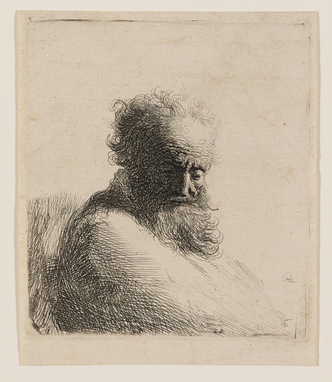 Busto de un anciano barbudo que mira hacia abajo, de tres cuartos a la derecha de Rembrandt van Rijn