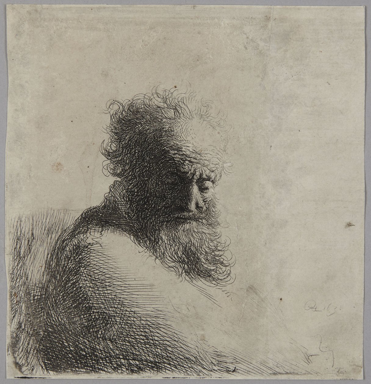 Busto de un anciano, con la mirada baja, de tres cuartos a la derecha de Rembrandt van Rijn