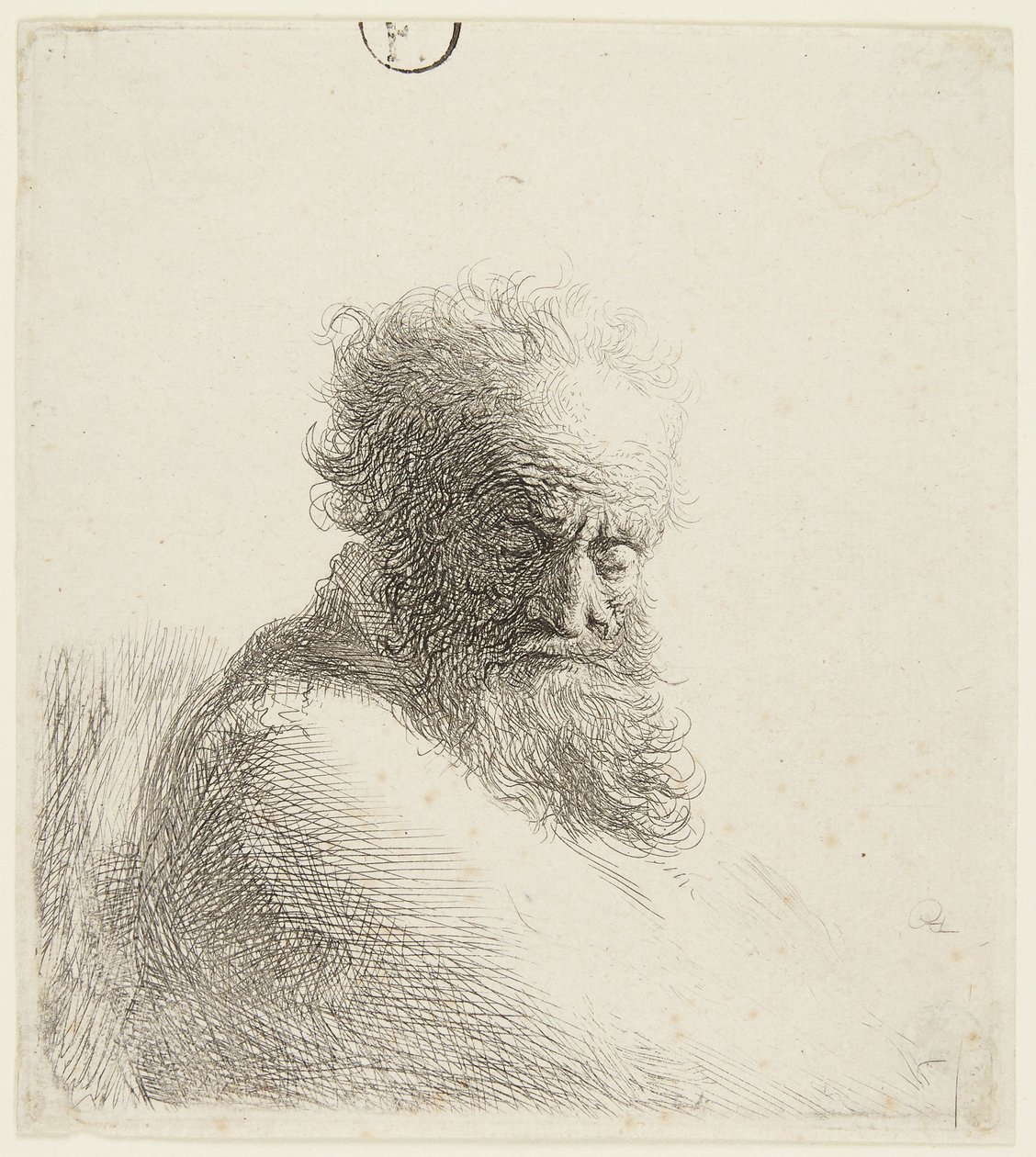 Busto de un anciano, con la mirada baja, de tres cuartos a la derecha de Rembrandt van Rijn