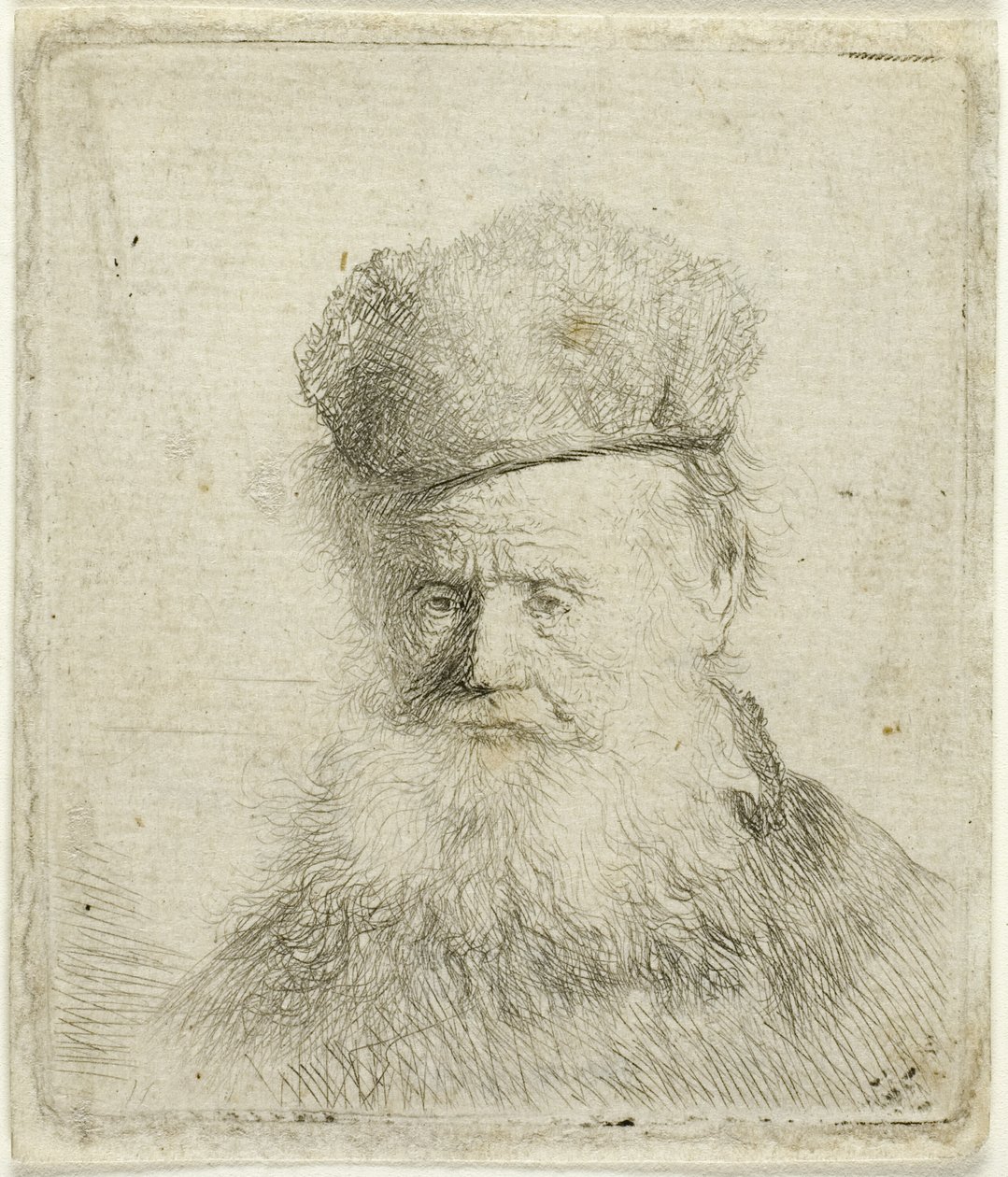 Busto de un Anciano con Gorro de Piel y Barba Fluyente, Casi de Frente de Rembrandt van Rijn