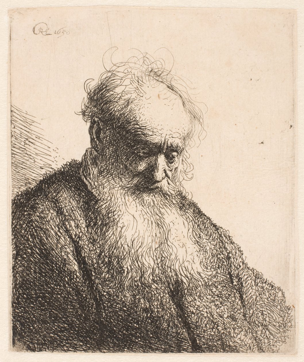 Busto de un anciano con barba larga: la cabeza inclinada tres cuartos hacia la derecha de Rembrandt van Rijn