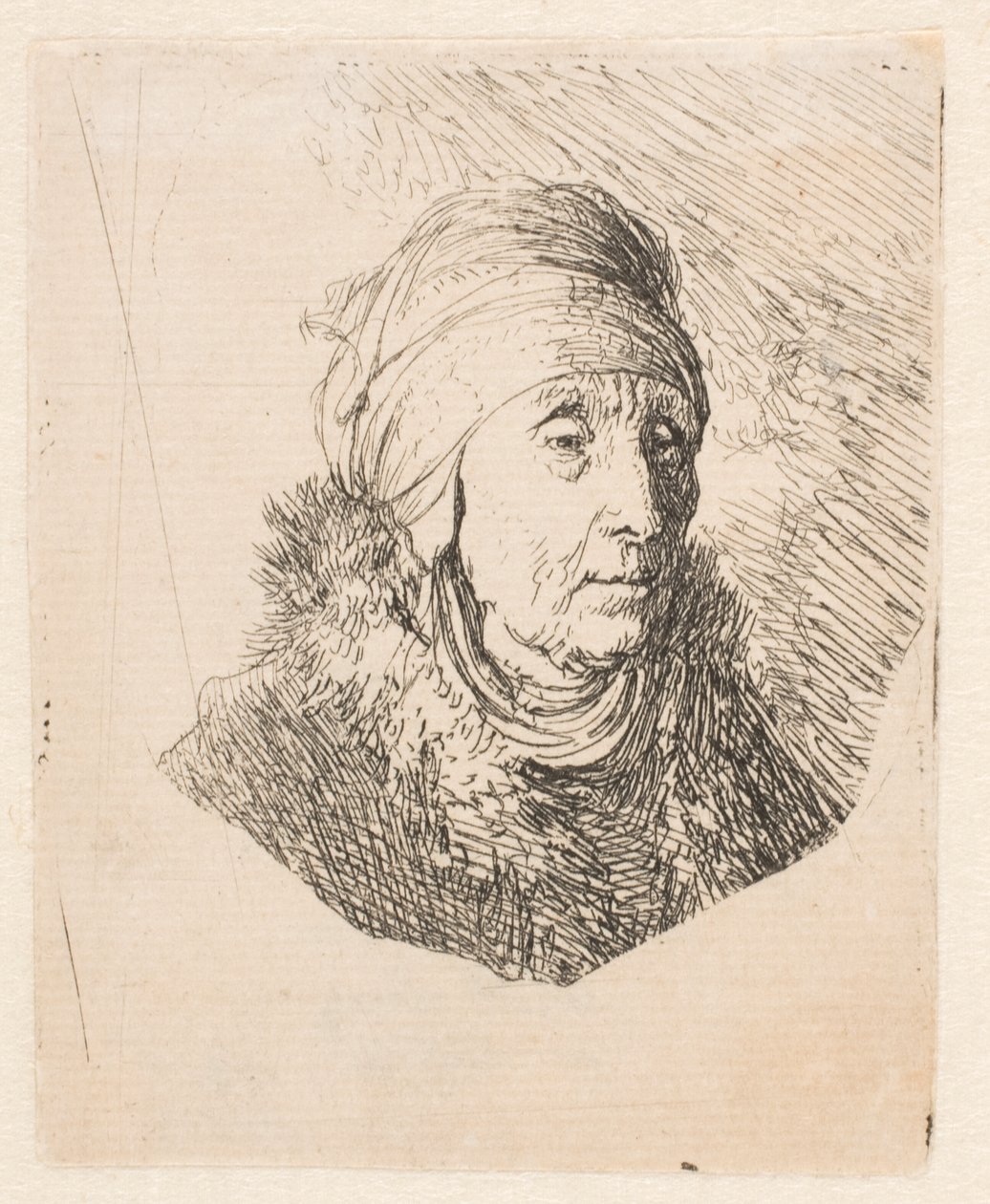 Busto de una anciana con un tocado alto atado a la barbilla de Rembrandt van Rijn